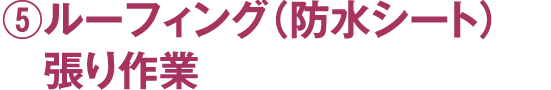 ⑤ルーフィング(防水シート)張り作業